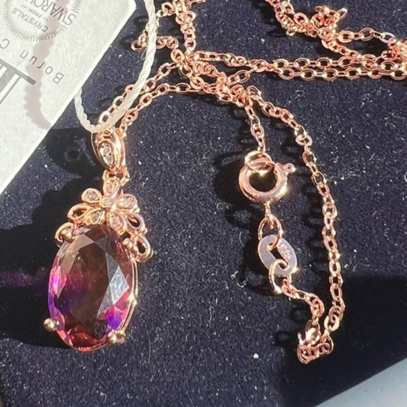 Oval cut amethyst pendant Rosegold necklace - Picture 4 of 10